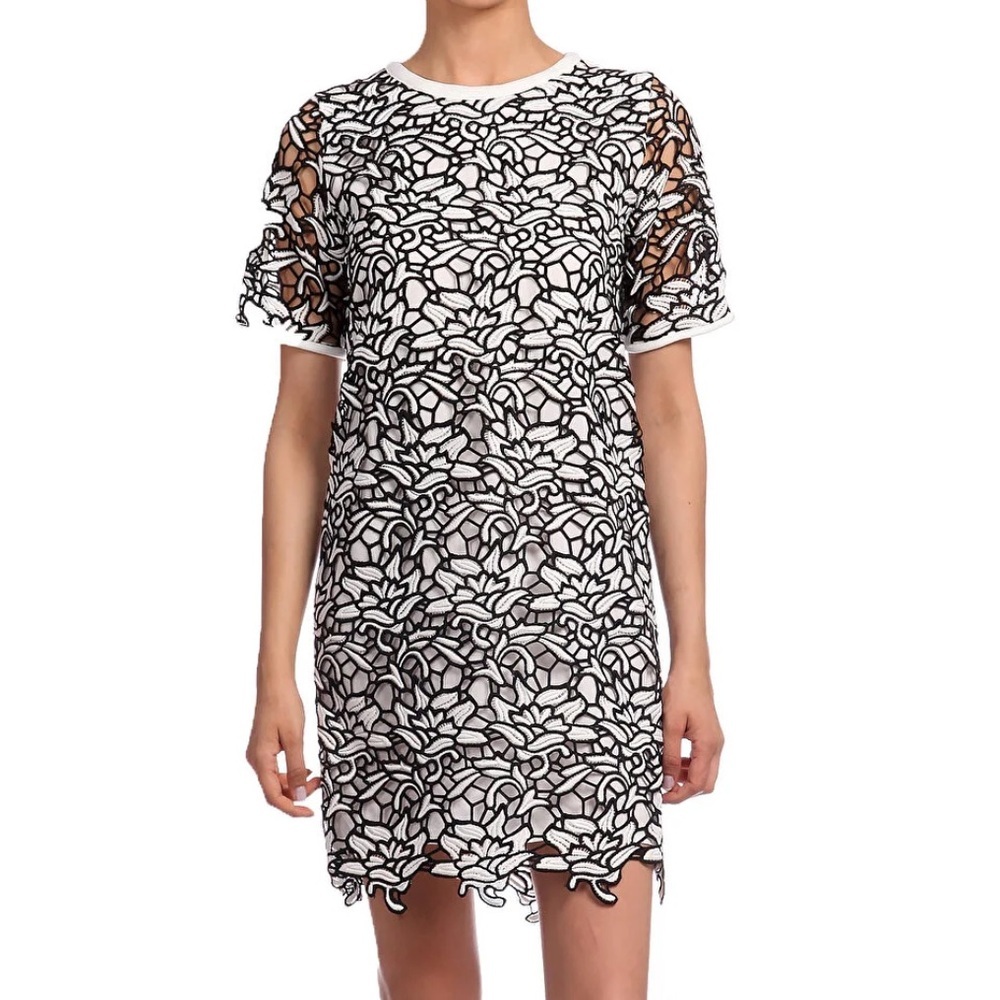 Essentiel Antwerp Lace Black White Overlay Shift Dress